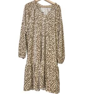 A628197 DESTINATION 365 Printed Velvet Knee Length Split Neck Dress Stone XL